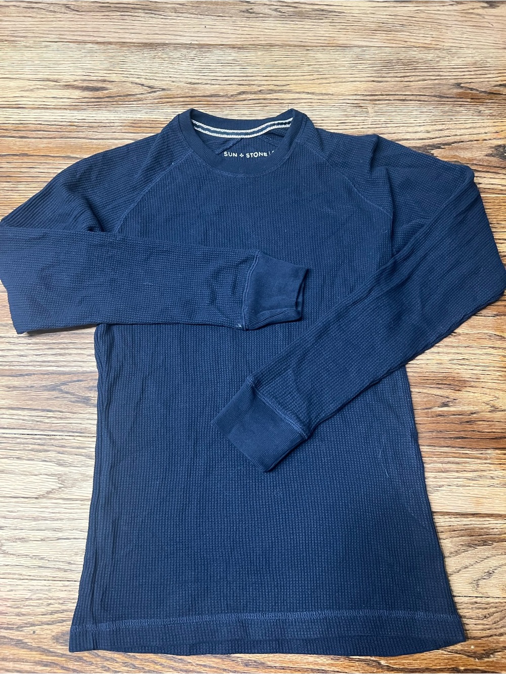Sun + Stone Navy Waffle-Knit Long Sleeve Crew
